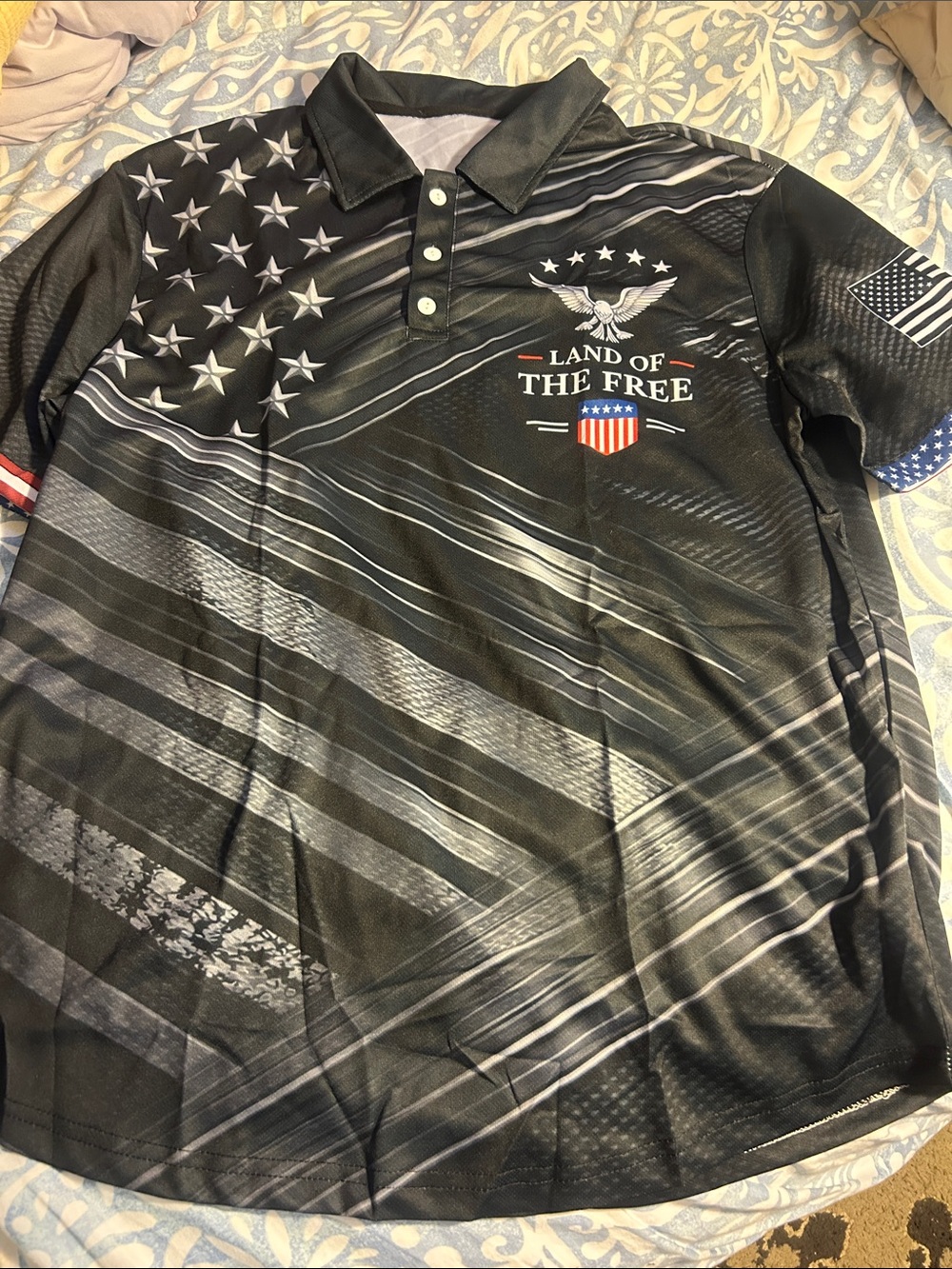 Land of the Free Black Patriotic Polo